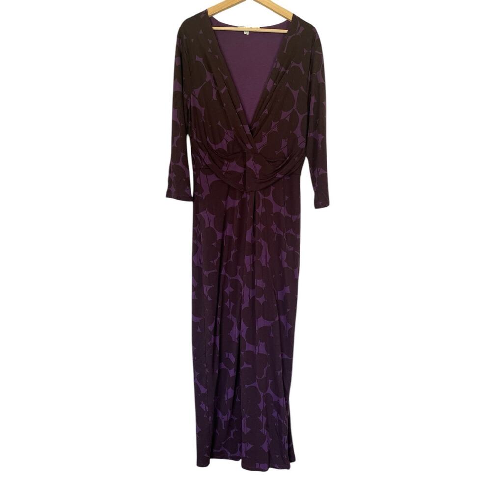 Boden Purple  V neck Maxi Dress Floral Boho Size 14L Tall